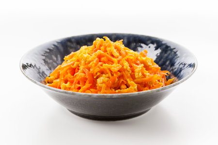 "Ninjin Shirishiri" (stir-fried shreds carrots with egg), local cuisine of Okinawa prefecture, Japan.の写真素材