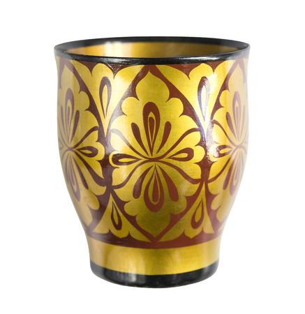 Wooden painted cup, crafts. Isolated on white background.の写真素材