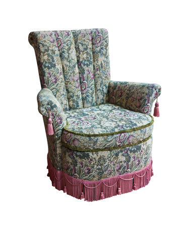 vintage luxury turquoise armchair isolated isolated on white backgroundの写真素材