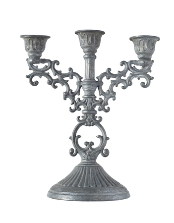 Tin retro candlestick isolated on white backgroundの写真素材