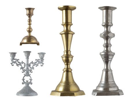 set of vintage different retro candlesticks isolated on white backgroundの写真素材