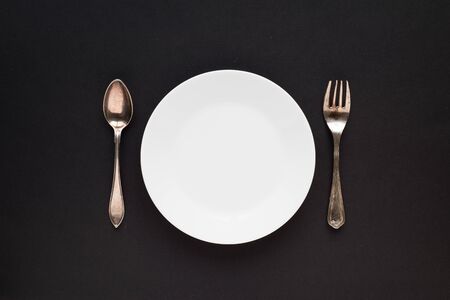 Plate with fork and spoonの写真素材