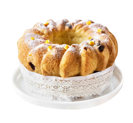 Easter bread isolated on white background. Russian kulich paska, polish babka sweteczna.の写真素材