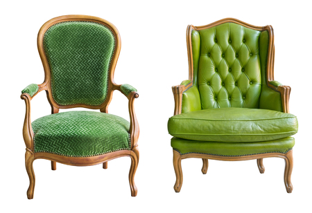 Green gorgeous vintage armchairs isolated on white background.の写真素材