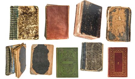 Vintage very old books isolated on white background. Old Libraryの写真素材