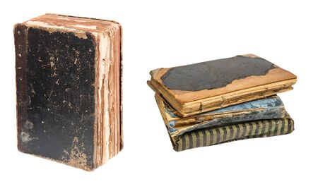 Vintage old books isolated on white background. Old Libraryの写真素材