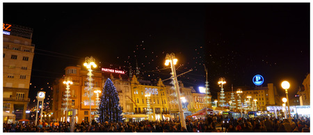 Croatia Hrvatska Zagreb Zagabria Night Center Squareのeditorial素材