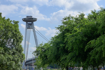 UFO Restaurant Panorama Tower Bridge in Bratislava Slovakiaのeditorial素材