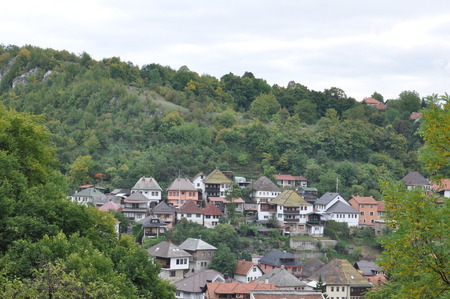 Bosna Bosnia Travnik Old Town Turkish Ancient Hill Tree Green Skyの写真素材