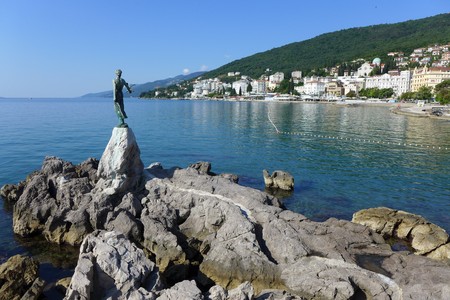 Opatija Lady Bronze Port Tourist Monument Croatiaの写真素材