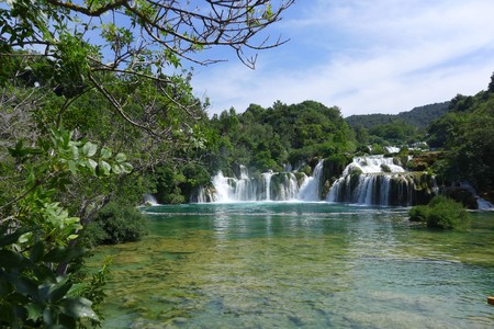 Waterfall Water River Krka Skradin Cascade Å ibenik Croatia National Park Forest Skyの写真素材