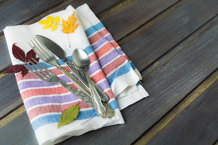 Flatware serving ready for dinner, fall concept with copy spaceの写真素材