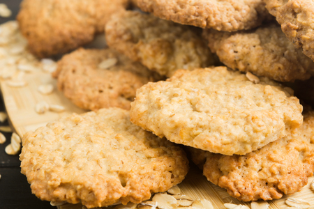 Closeup view of oatmeal cookies ready to eat, selective focusの写真素材