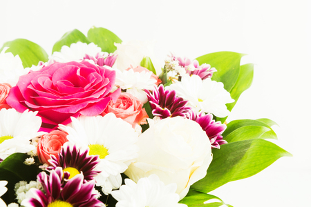 Fresh bouquet of flower for holiday on white background, selective focusの写真素材