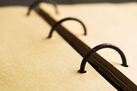 Empty open vintage notebook. Closeup view. Education concept background. Closeup view. Selective focusの写真素材
