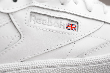Russia, Saint-Petersburg - June 4, 2020: Closeup of Reebok logo of sneakerのeditorial素材