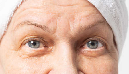 Closeup view of eyes of senior womanの写真素材