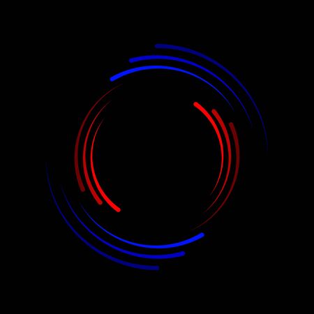 Abstract red and blue speed lines in circle form. Black background. Geometric art. Design element for frame, logo, sign, icon, symbol, prints, web, template and textile patternのイラスト素材