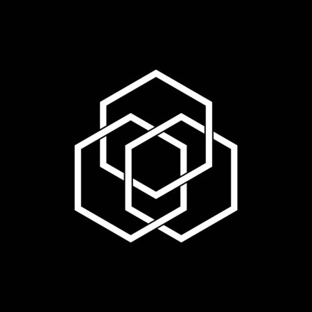 White interweave hexagons abstract form. Geometric art. Design element for logo, sign, symbol, tattoo, prints, web pages, template, monochrome pattern and abstract backgroundのイラスト素材