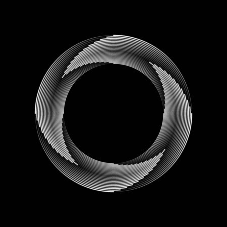 White vector curved stripes in round form. Geometric art.. Design element for border frame, logo, sign, symbol, prints, web pages, template, posters, monochrome pattern and abstract backgroundのイラスト素材