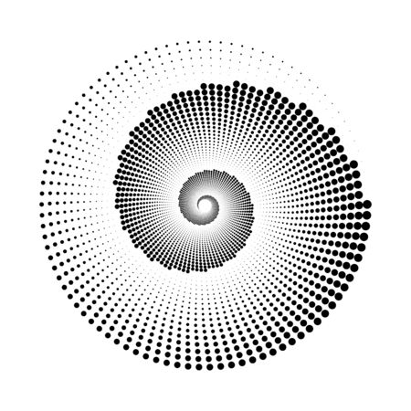 Halftone dots in spiral form. Geometric shape. Monochrome background. Design element for prints, web pages, templates,  and textile patternのイラスト素材