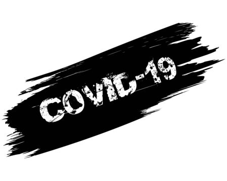 Covid-19 white grunge text. Stencil shape. Trendy design element for prints, web pages, banners, posters and backgroundのイラスト素材