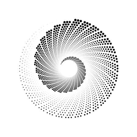 Abstract black vortex spiral halftone dots shape. Geometric art. Trendy design element for logo, tattoo, sign, symbol, web pages, prints, posters, template, pattern and abstract backgroundのイラスト素材
