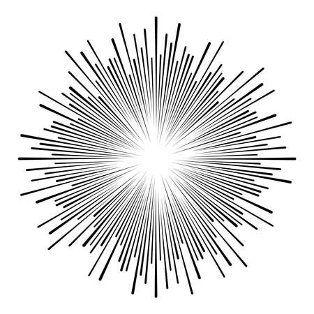 Black radial speed lines. Round form. Explosion background. Star rays. Sunburst. Fireworks. Handwritten design element for frames, prints, tattoo, web, template, and comic booksのイラスト素材