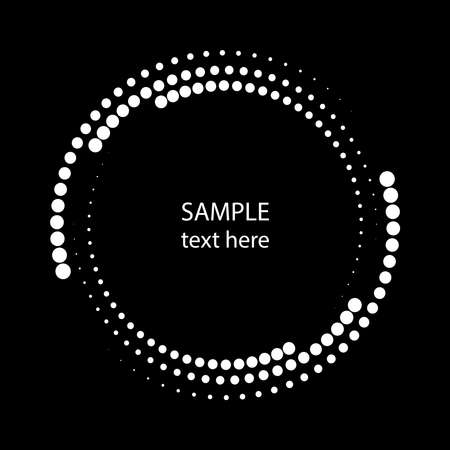 White thick halftone dotted stripes in round form. Geometric art. Trendy design element for frame, logo, tattoo, sign, symbol, web, prints, posters, template, pattern and abstract backgroundのイラスト素材