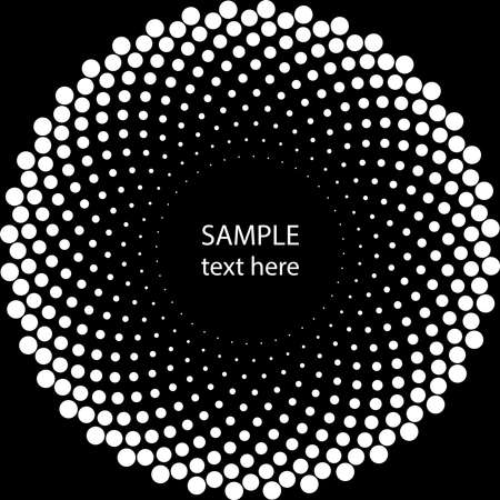 White radial halftone dots in circle form. Geometric art. Trendy design element for frame, logo, tattoo, sign, symbol, web, prints, posters, template, pattern and abstract backgroundのイラスト素材