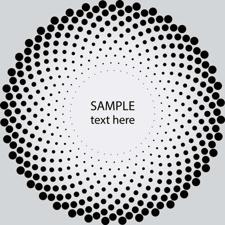 Black radial halftone dots in circle form. Geometric art. Trendy design element for frame, logo, tattoo, sign, symbol, web, prints, posters, template, pattern and abstract backgroundのイラスト素材