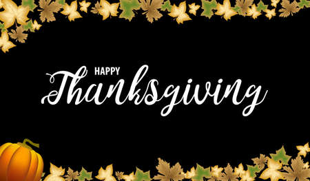 Happy Thanksgiving vector white text on black background. Vector illustration for web pages, prints, template, gift, invitation and greeting cardのイラスト素材
