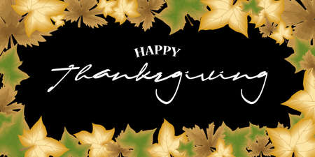 Happy Thanksgiving vector handwritten white text on black background. Lettering inscription. Vector illustration for web pages, prints, template, gift, invitation and greeting cardのイラスト素材