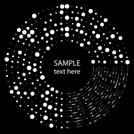 White radial concentric curvy halftone dots in circle form. Geometric art. Trendy design element for frame, tattoo, sign, symbol, web, prints, posters, template, pattern and abstract backgroundのイラスト素材