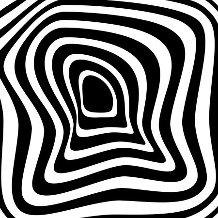Abstract white distorted concentric stripes. Vector illustration. Design element for logo, sign, symbol, tattoo, web pages, prints, posters, template, monochrome pattern and abstract backgroundのイラスト素材
