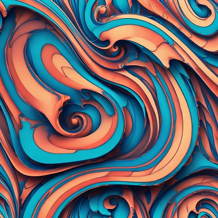 A captivating, abstract pattern of shapes and colors, rendered in a wavy, distressed textureの素材