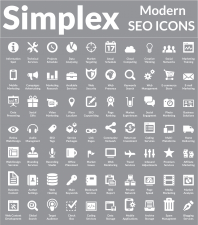 Set of simple, clean and modern SEO Services   Web Designer Icons  Suitable for wide media templates like  Web Marketing Agency Services, Social Media Services Showcase, Websites, Presentations, Promotional Materials, illustrations or Infographics のイラスト素材