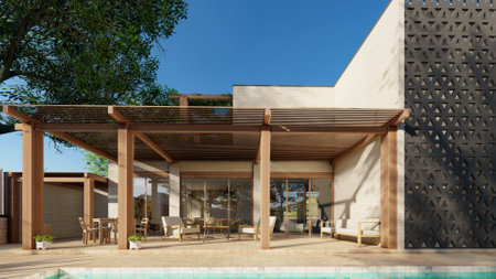 3d rendering modern house view to the living areaの写真素材