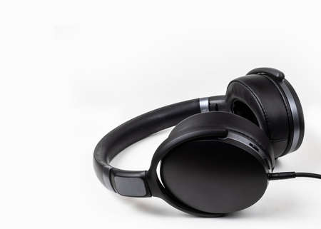 black headphones on white backgroundの写真素材