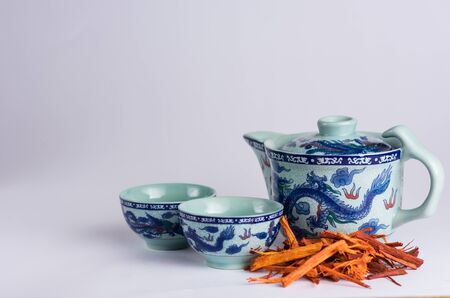 Chinese tea cup with red teaの写真素材