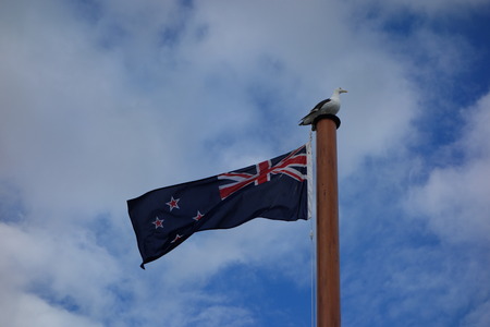 Flag guard in Queenstown New Zealandの写真素材