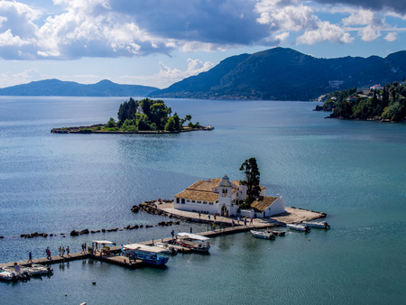 Vlacherna monastery and Pontikonisi island on Corfu Greece