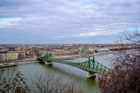 Liberty Bridge crossing Danube river in Budapest capitol of Hungaryの写真素材