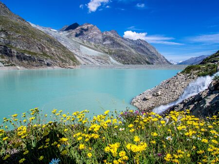 Mattmark lake in the canton of Valais southwestern part of Switzerlandの写真素材