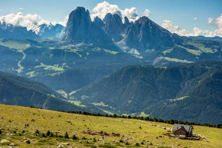 West Dolomites from Ortisei trail in northern Italyの写真素材