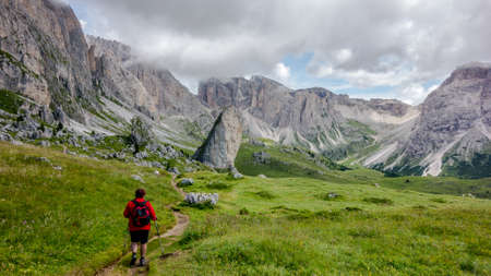 Trail from Seceda in the Dolomites mountains of northern Italyの写真素材