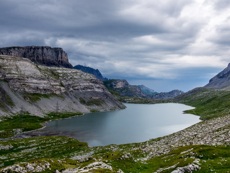 Daubensee lake in the canton of Valais southwestern part of Switzerlandの写真素材