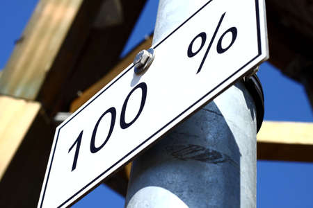 White panel with 100 % text in black color, attached to a postの写真素材