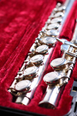 Flute, musical instrument in velvet padded caseの写真素材