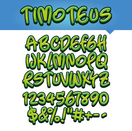 Vector of modern comical font and alphabet, green, comics style alphabet collection setのイラスト素材